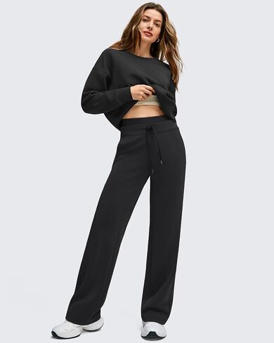 G4Free Smoofit مشروط لينة المرأة Sweatpants واسعة الساق مع جيوب الرباط طبقة مزدوجة الخصر السراويل غير رسمية in Kuwait