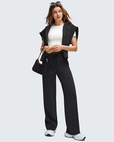 G4Free Smoofit مشروط لينة المرأة Sweatpants واسعة الساق مع جيوب الرباط طبقة مزدوجة الخصر السراويل غير رسمية in Kuwait