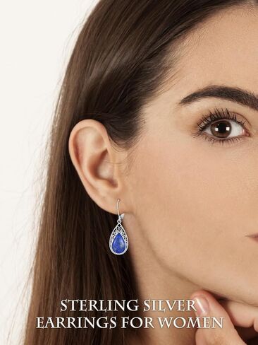 Filigree Earrings for Women 925 Sterling Silver Teardrop Gemstone Dangle Earrings Fine Jewelry Christmas Gifts for Women in Saudi Arabia