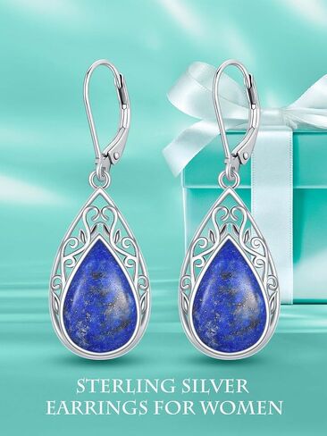 Filigree Earrings for Women 925 Sterling Silver Teardrop Gemstone Dangle Earrings Fine Jewelry Christmas Gifts for Women in Saudi Arabia