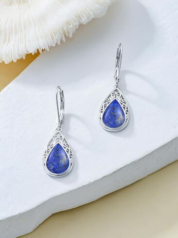 Filigree Earrings for Women 925 Sterling Silver Teardrop Gemstone Dangle Earrings Fine Jewelry Christmas Gifts for Women in Saudi Arabia