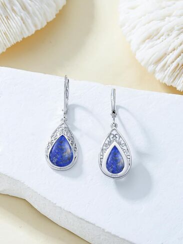 Filigree Earrings for Women 925 Sterling Silver Teardrop Gemstone Dangle Earrings Fine Jewelry Christmas Gifts for Women in Saudi Arabia