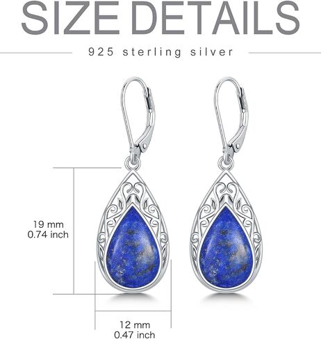 Filigree Earrings for Women 925 Sterling Silver Teardrop Gemstone Dangle Earrings Fine Jewelry Christmas Gifts for Women in Saudi Arabia