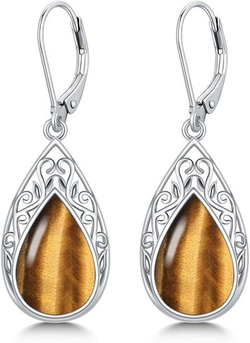 Filigree Earrings for Women 925 Sterling Silver Teardrop Gemstone Dangle Earrings Fine Jewelry Christmas Gifts for Women in Saudi Arabia