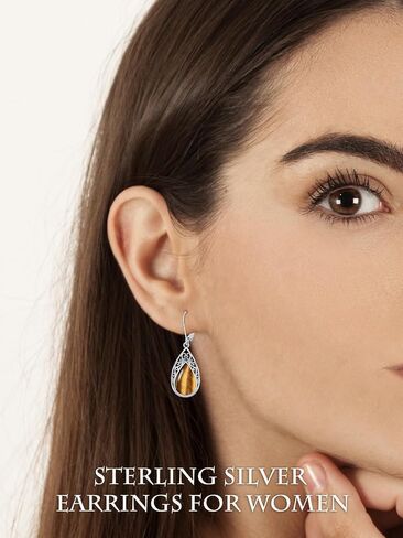 Filigree Earrings for Women 925 Sterling Silver Teardrop Gemstone Dangle Earrings Fine Jewelry Christmas Gifts for Women in Saudi Arabia