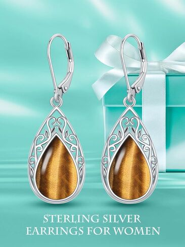 Filigree Earrings for Women 925 Sterling Silver Teardrop Gemstone Dangle Earrings Fine Jewelry Christmas Gifts for Women in Saudi Arabia