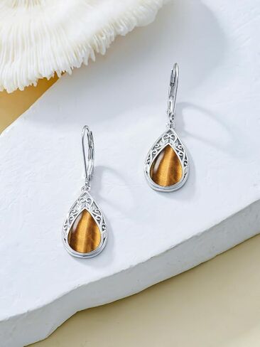 Filigree Earrings for Women 925 Sterling Silver Teardrop Gemstone Dangle Earrings Fine Jewelry Christmas Gifts for Women in Saudi Arabia