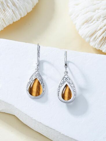 Filigree Earrings for Women 925 Sterling Silver Teardrop Gemstone Dangle Earrings Fine Jewelry Christmas Gifts for Women in Saudi Arabia