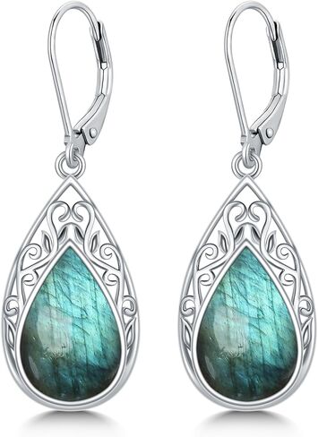 Filigree Earrings for Women 925 Sterling Silver Teardrop Gemstone Dangle Earrings Fine Jewelry Christmas Gifts for Women in Saudi Arabia