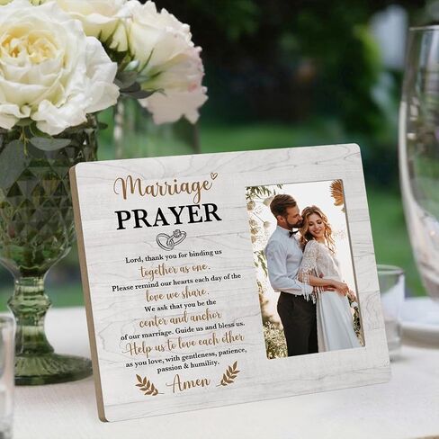 Wedding Picture Frame, Engagement Gifts for Couples, Wedding Gifts for Couples 2025, Anniversary for Couple Gift, Bridal Shower Gift, Rustic Marriage Prayer Wooden Engaged Photo Frame Tabletop Decor in Saudi Arabia