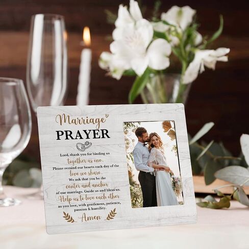 Wedding Picture Frame, Engagement Gifts for Couples, Wedding Gifts for Couples 2025, Anniversary for Couple Gift, Bridal Shower Gift, Rustic Marriage Prayer Wooden Engaged Photo Frame Tabletop Decor in Saudi Arabia