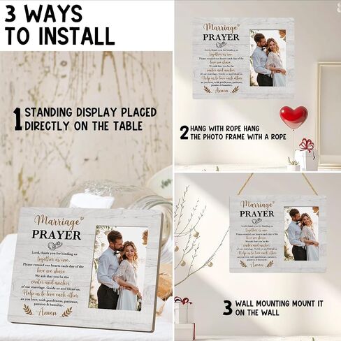 Wedding Picture Frame, Engagement Gifts for Couples, Wedding Gifts for Couples 2025, Anniversary for Couple Gift, Bridal Shower Gift, Rustic Marriage Prayer Wooden Engaged Photo Frame Tabletop Decor in Saudi Arabia