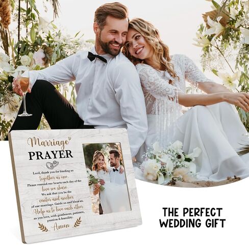 Wedding Picture Frame, Engagement Gifts for Couples, Wedding Gifts for Couples 2025, Anniversary for Couple Gift, Bridal Shower Gift, Rustic Marriage Prayer Wooden Engaged Photo Frame Tabletop Decor in Saudi Arabia