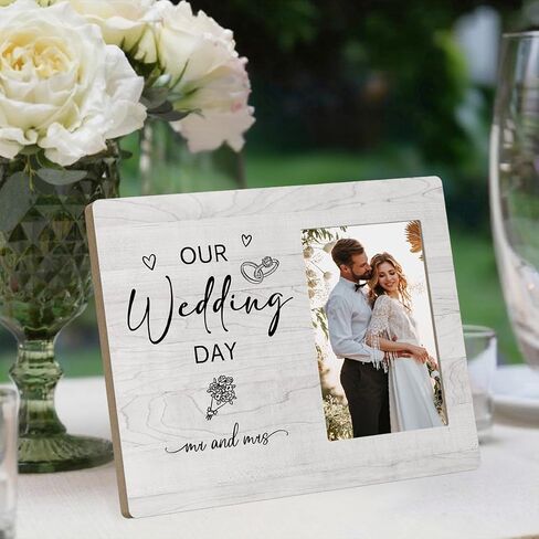 Wedding Picture Frame, Engagement Gifts for Couples, Wedding Gifts for Couples 2025, Anniversary for Couple Gift, Bridal Shower Gift, Rustic Marriage Prayer Wooden Engaged Photo Frame Tabletop Decor in Saudi Arabia