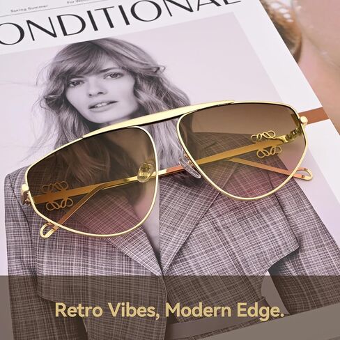 Oversized Aviator Sunglasses for Women Men Trendy Fashion Big Shades Tinted Lens Gold Metal Sun Glasses UV400 in Saudi Arabia