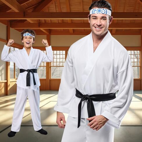 Rubies Mens Mens Miyage-do Dojo Karate Kid Gi Adult Costume Set With White Karate Pants, Jacket, Headband & Belt in Saudi Arabia