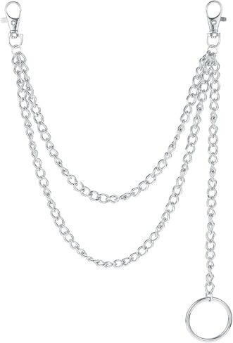 Pants Chain for Men, Silver Punk Hip Hop Adjustable Belt Wallet Key Chain, Stainless Steel Goth Accessories for Men Women Rave Festival in Saudi Arabia