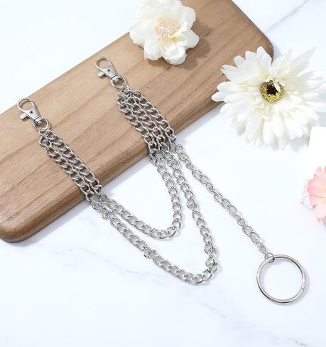 Pants Chain for Men, Silver Punk Hip Hop Adjustable Belt Wallet Key Chain, Stainless Steel Goth Accessories for Men Women Rave Festival in Saudi Arabia