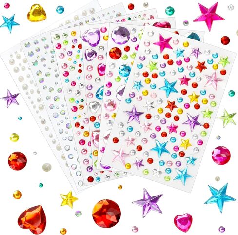971 pcs Gem Stickers, Star Heart Round Small Stickers for Kids Adults, Glitter Cute Stickers for Crafts, Face Eye Body Makeup, DIY Decoration, Kids Reward, Sparkling Acrylic Rhinestones Jewel Stickers in Saudi Arabia