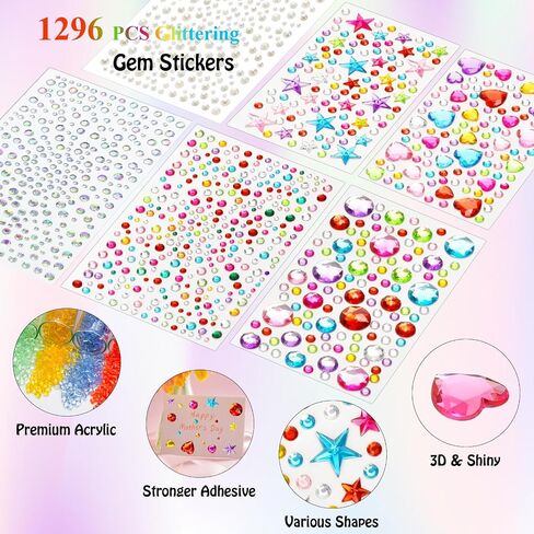 971 pcs Gem Stickers, Star Heart Round Small Stickers for Kids Adults, Glitter Cute Stickers for Crafts, Face Eye Body Makeup, DIY Decoration, Kids Reward, Sparkling Acrylic Rhinestones Jewel Stickers in Saudi Arabia