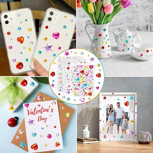 971 pcs Gem Stickers, Star Heart Round Small Stickers for Kids Adults, Glitter Cute Stickers for Crafts, Face Eye Body Makeup, DIY Decoration, Kids Reward, Sparkling Acrylic Rhinestones Jewel Stickers in Saudi Arabia
