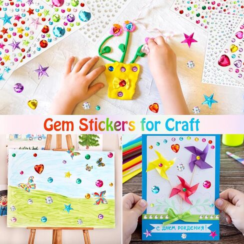971 pcs Gem Stickers, Star Heart Round Small Stickers for Kids Adults, Glitter Cute Stickers for Crafts, Face Eye Body Makeup, DIY Decoration, Kids Reward, Sparkling Acrylic Rhinestones Jewel Stickers in Saudi Arabia