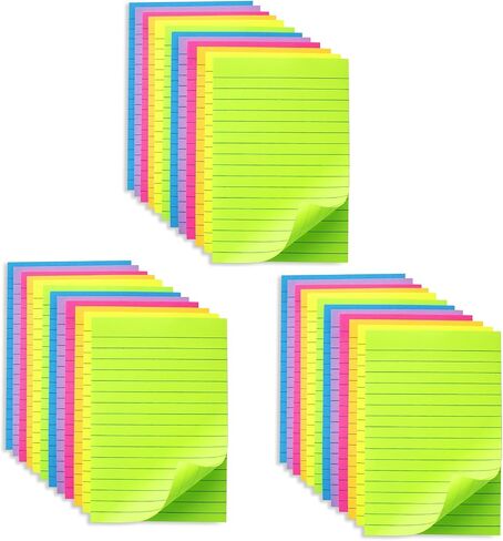 (12 Pack) Lined Sticky Notes 4x6 in Post Ruled Stickies Super Sticking Power Memo Pads Bright Colors in Kuwait