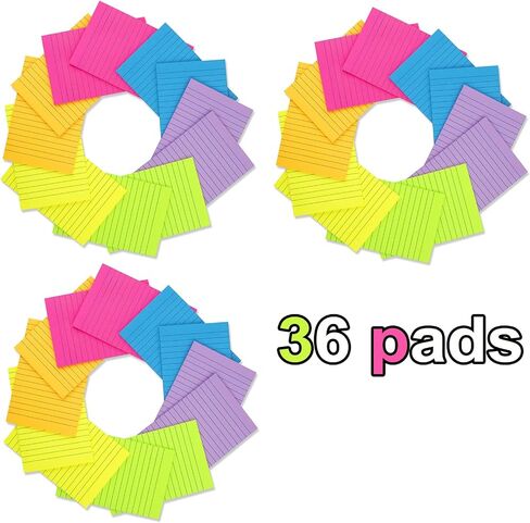 (12 Pack) Lined Sticky Notes 4x6 in Post Ruled Stickies Super Sticking Power Memo Pads Bright Colors in Kuwait