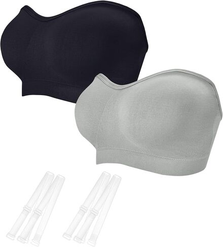 ZYQEXA Strapless Bras for Women - Seamless Non-Slip Wireless Pad Bralette Clear Straps Tube Top Summer Bandeau Bra Pack in Saudi Arabia