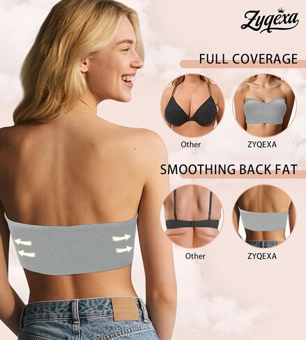 ZYQEXA Strapless Bras for Women - Seamless Non-Slip Wireless Pad Bralette Clear Straps Tube Top Summer Bandeau Bra Pack in Saudi Arabia