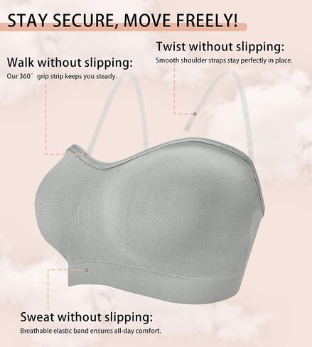 ZYQEXA Strapless Bras for Women - Seamless Non-Slip Wireless Pad Bralette Clear Straps Tube Top Summer Bandeau Bra Pack in Saudi Arabia