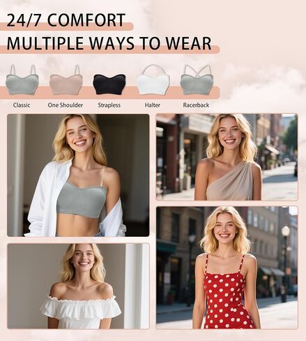 ZYQEXA Strapless Bras for Women - Seamless Non-Slip Wireless Pad Bralette Clear Straps Tube Top Summer Bandeau Bra Pack in Saudi Arabia