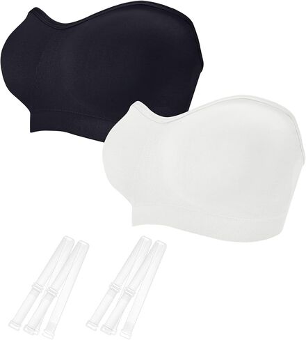 ZYQEXA Strapless Bras for Women - Seamless Non-Slip Wireless Pad Bralette Clear Straps Tube Top Summer Bandeau Bra Pack in Saudi Arabia