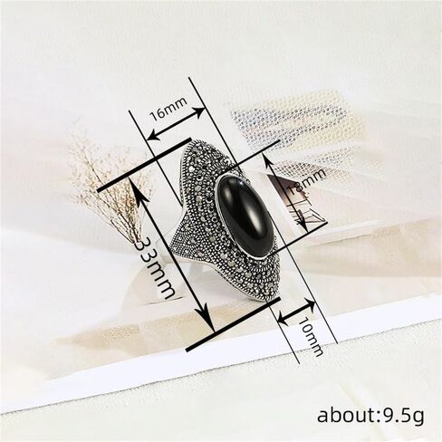 Black Rhinestones Oval Cocktail Statement Rings for Women Boho Elegant Marcasite Onyx Finger Ring for Anniversary Wedding Vintage Comfort Fit Fashion Jewelry in Saudi Arabia
