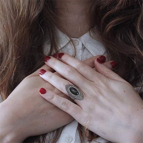 Black Rhinestones Oval Cocktail Statement Rings for Women Boho Elegant Marcasite Onyx Finger Ring for Anniversary Wedding Vintage Comfort Fit Fashion Jewelry in Saudi Arabia