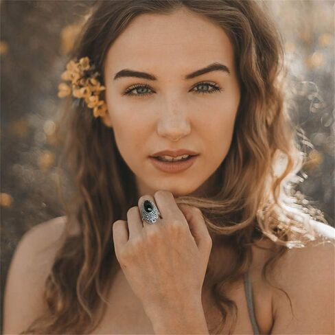 Black Rhinestones Oval Cocktail Statement Rings for Women Boho Elegant Marcasite Onyx Finger Ring for Anniversary Wedding Vintage Comfort Fit Fashion Jewelry in Saudi Arabia