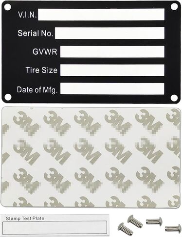 لوحة بيانات لوحة تعريف VIN للمقطورة، علامة تعريف نموذج فارغ، الرقم التسلسلي VIN، الطراز، تاريخ MFG وGVWR، لوحة معرف خلفية لقوارب شاحنات نقل البضائع (جهاز كمبيوتر واحد، V.I.N. والتاريخ، 3.74x2.16) in Kuwait