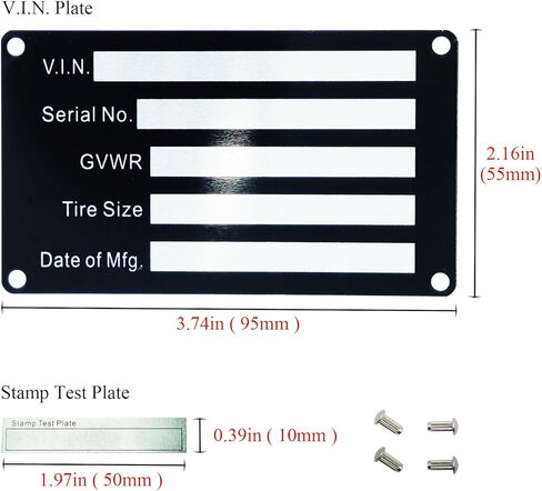 لوحة بيانات لوحة تعريف VIN للمقطورة، علامة تعريف نموذج فارغ، الرقم التسلسلي VIN، الطراز، تاريخ MFG وGVWR، لوحة معرف خلفية لقوارب شاحنات نقل البضائع (جهاز كمبيوتر واحد، V.I.N. والتاريخ، 3.74x2.16) in Kuwait