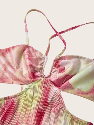 Women's Boho Tie Dye Floral Maxi Dress Backless Cut Out Flowy Beach Vacation Dresses in Saudi Arabia