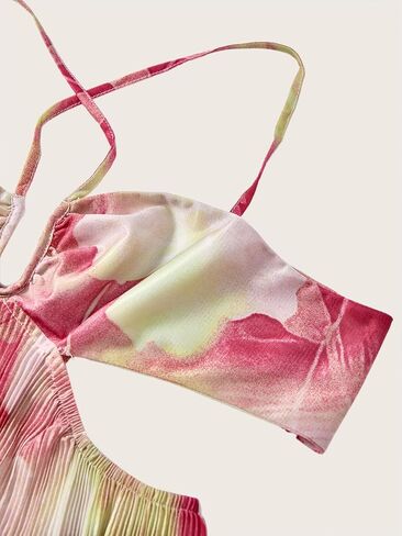 Women's Boho Tie Dye Floral Maxi Dress Backless Cut Out Flowy Beach Vacation Dresses in Saudi Arabia