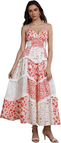 Elegant Women’s Long Sleeve Dress with Lace Cardigan Shrug Boho Fall Ruched Waist Floral Maxi Dress for Weddings & Parties in Saudi Arabia