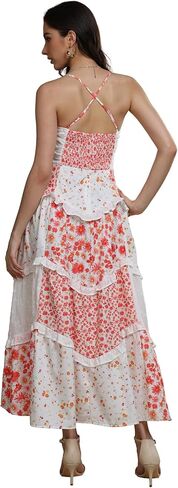 Elegant Women’s Long Sleeve Dress with Lace Cardigan Shrug Boho Fall Ruched Waist Floral Maxi Dress for Weddings & Parties in Saudi Arabia