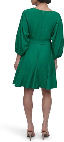 DKNY Women's Long Balloon Sleeve Surplice Neck Mini Eyelet Embroidery Belted Dress in Saudi Arabia