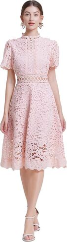 LAI MENG FIVE CATS Women's Short Sleeves Lining Lace Hollow Braided Waistband Solid Color Casual Mini Dress in Saudi Arabia