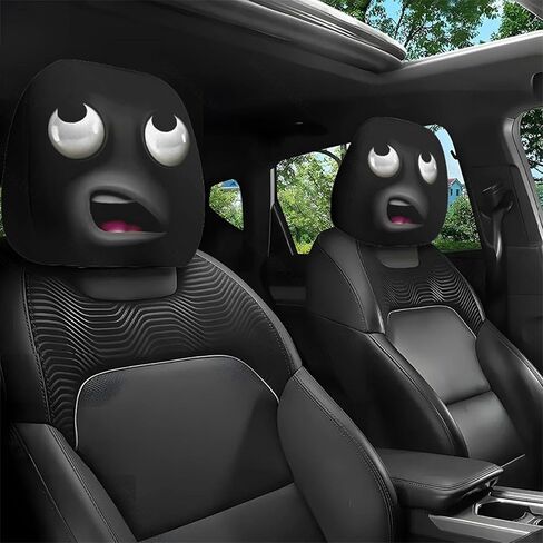 Funny Cartoon Car Headrest Covers, 2D Universal Cute Funny Car Seat Head Rest Protector with Elastic Fit, Breathable Fabric, Soft Non-Slip Headrest Protector for Auto Front Seat Rest Decoration (D) in Saudi Arabia
