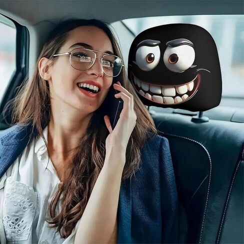 Funny Cartoon Car Headrest Covers, 2D Universal Cute Funny Car Seat Head Rest Protector with Elastic Fit, Breathable Fabric, Soft Non-Slip Headrest Protector for Auto Front Seat Rest Decoration (D) in Saudi Arabia