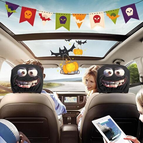 Funny Cartoon Car Headrest Covers, 2D Universal Cute Funny Car Seat Head Rest Protector with Elastic Fit, Breathable Fabric, Soft Non-Slip Headrest Protector for Auto Front Seat Rest Decoration (D) in Saudi Arabia