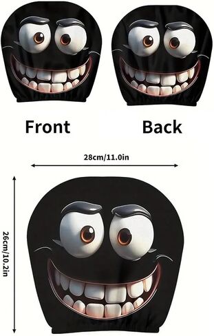 Funny Cartoon Car Headrest Covers, 2D Universal Cute Funny Car Seat Head Rest Protector with Elastic Fit, Breathable Fabric, Soft Non-Slip Headrest Protector for Auto Front Seat Rest Decoration (D) in Saudi Arabia