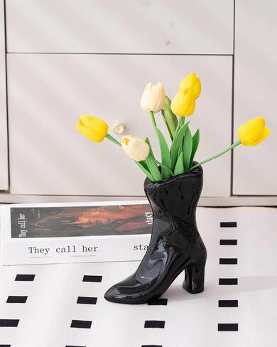 Female Boot Vase, Nordic Modern Ceramic Flower Vase for Home Decor, Table Centerpiece, Olive Plant, Wedding, Living Room, Bookshelf, Office, Modern Home, Entryway, Console (Black) in Kuwait