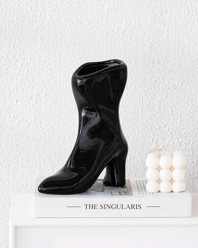 Female Boot Vase, Nordic Modern Ceramic Flower Vase for Home Decor, Table Centerpiece, Olive Plant, Wedding, Living Room, Bookshelf, Office, Modern Home, Entryway, Console (Black) in Kuwait